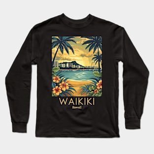 A Vintage Travel Illustration of Waikiki - Hawaii Long Sleeve T-Shirt